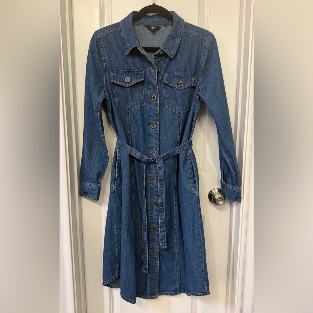 Frye Blue Denim Shirt Dress, Long Sleeves, New